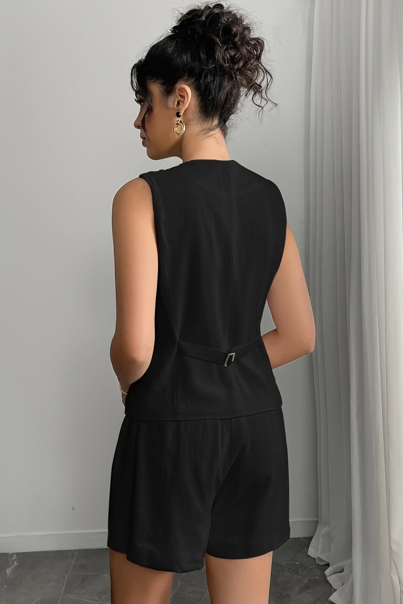 Matching Set Dames Linnen Look met Gilet Top en Shorts, Luchtig Zomer Co-ord - Natalia Vespucci