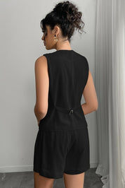 Matching Set Dames Linnen Look met Gilet Top en Shorts, Luchtig Zomer Co-ord - Natalia Vespucci