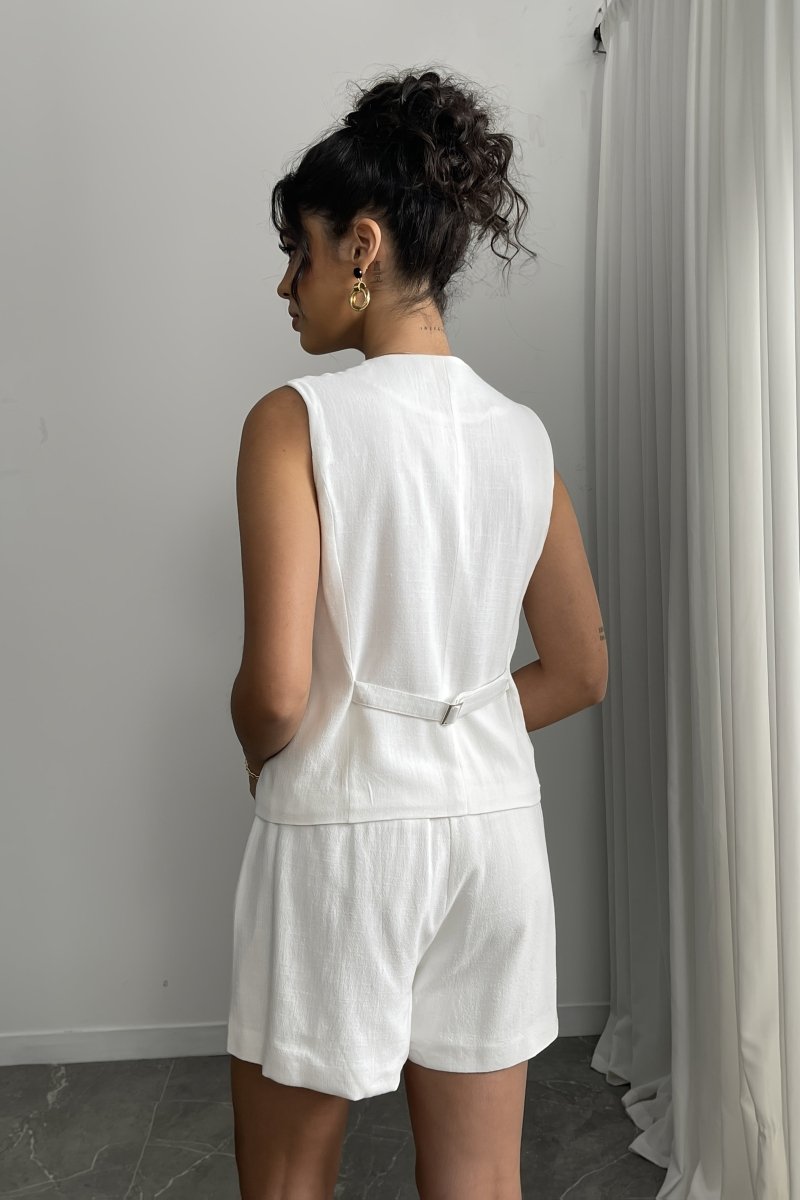 Matching Set Dames Linnen Look met Gilet Top en Shorts, Luchtig Zomer Co-ord - Natalia Vespucci