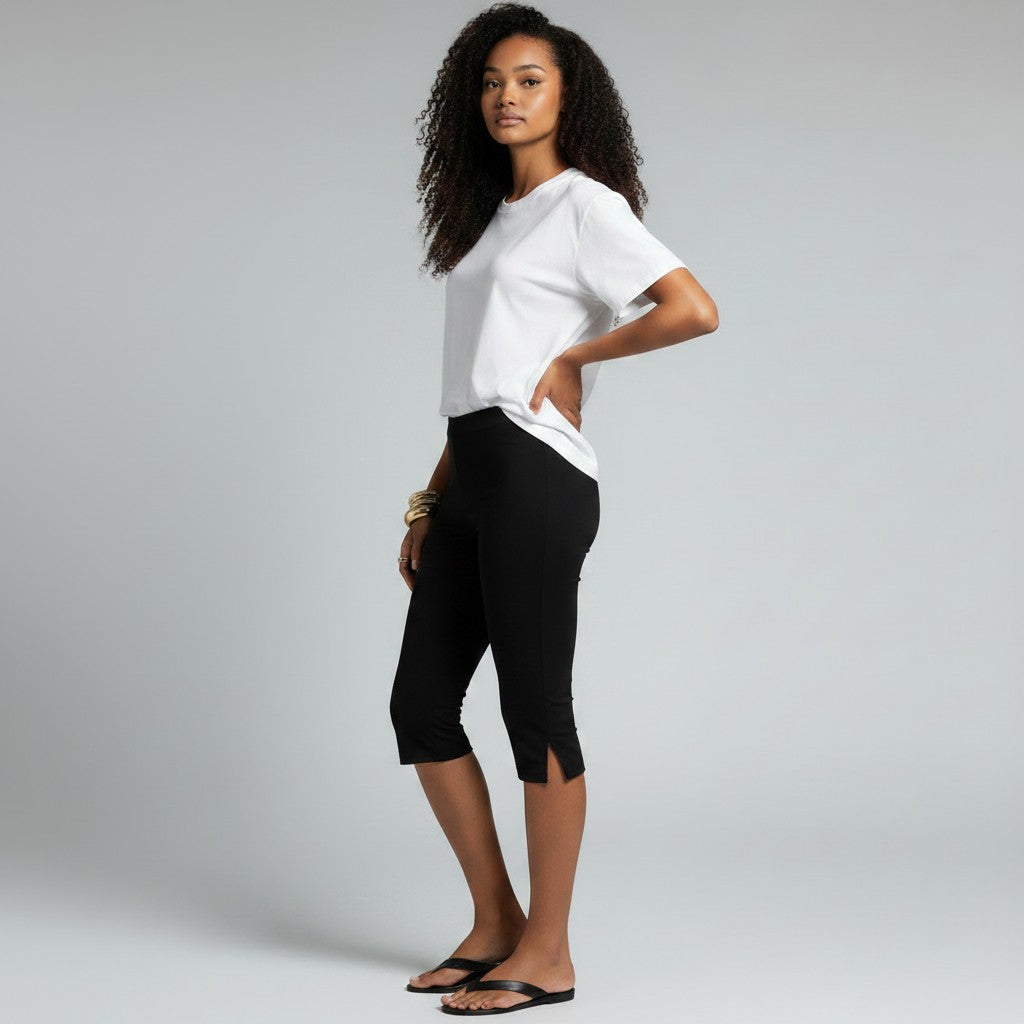 Capribroek Dames Driekwart met Hoge Taille en Steekzakken - Zwart - Maelen