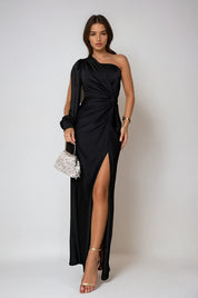 Julia Moretti | Luxe Satijnen One-Shoulder Jurk met Elegante Split