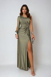 Julia Moretti | Luxe Satijnen One-Shoulder Jurk met Elegante Split