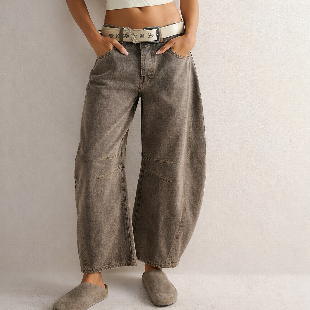 Vera | Comfortabele Wijde Broek Dames - Trendy Ballonbroek, Relaxed en Veelzijdig - Lichtbruin / Zwart / Wit