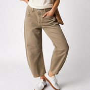 Vera | Comfortabele Wijde Broek Dames - Trendy Ballonbroek, Relaxed en Veelzijdig - Lichtbruin / Zwart / Wit