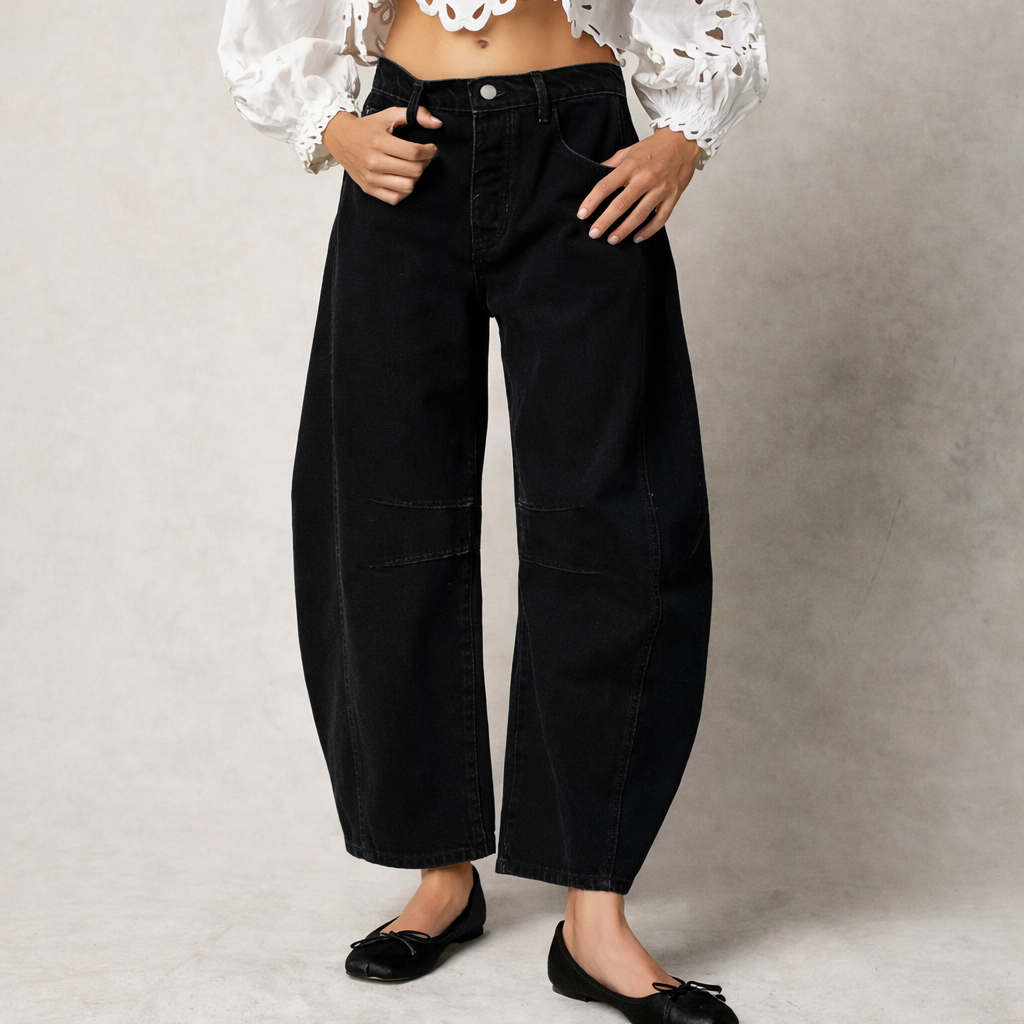 Vera | Comfortabele Wijde Broek Dames - Trendy Ballonbroek, Relaxed en Veelzijdig - Lichtbruin / Zwart / Wit