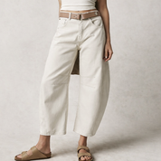 Vera | Comfortabele Wijde Broek Dames - Trendy Ballonbroek, Relaxed en Veelzijdig - Lichtbruin / Zwart / Wit