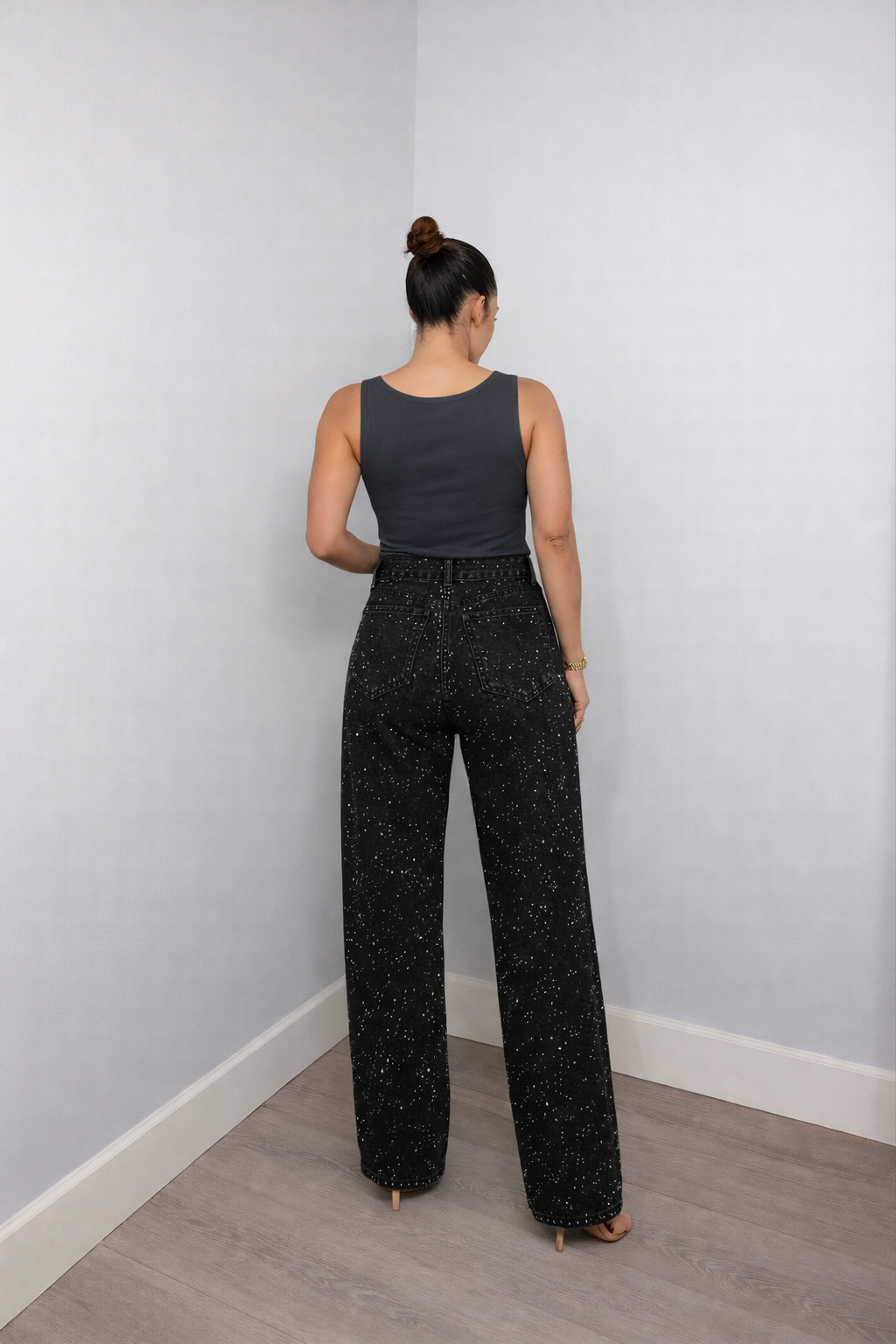 Rechte High‑Waist Jeans dames met Glitter Details - Bella Belluci