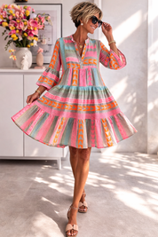 Dames Midi Jurk Gelaagd Kleurrijk Print V-hals Loszittend Zomer - Maelen