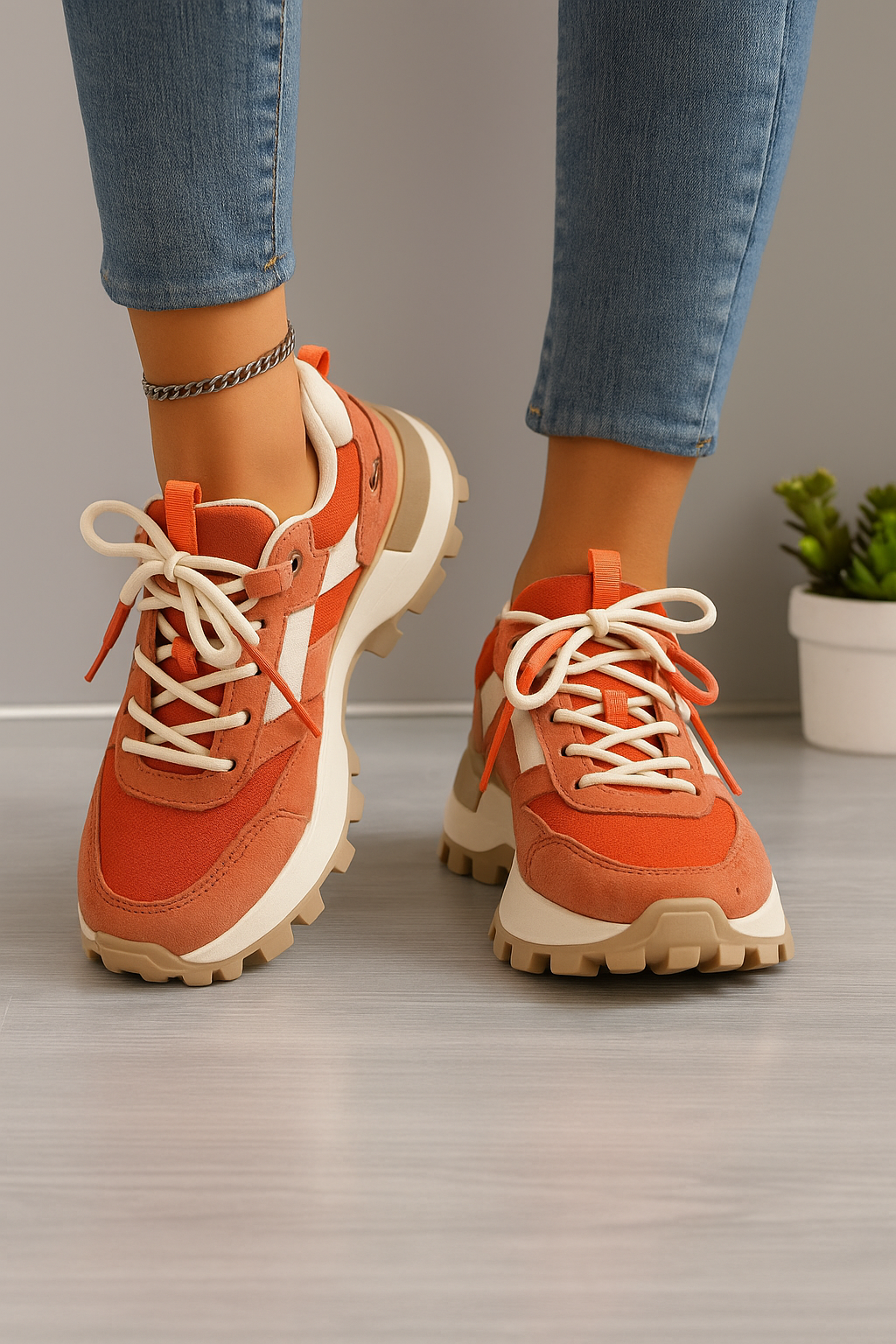 Tribe | Casual Sneakers Dames met Chunky Zool - Lichtgewicht, Comfortabel en Trendy - Oranje