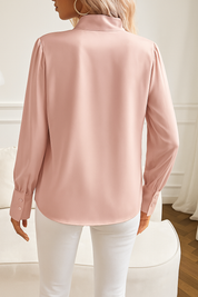Dames Satijnen Blouse Strikdetail Hals Lange Mouwen Pofmouwen - Lichtblauw / Roze / Marineblauw - Maelen