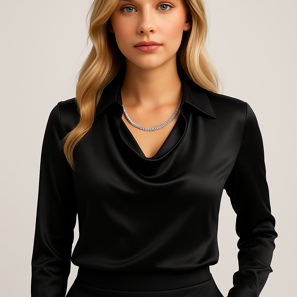 Isabella Bellucci | Witte Satijnen Blouse met Watervalhals