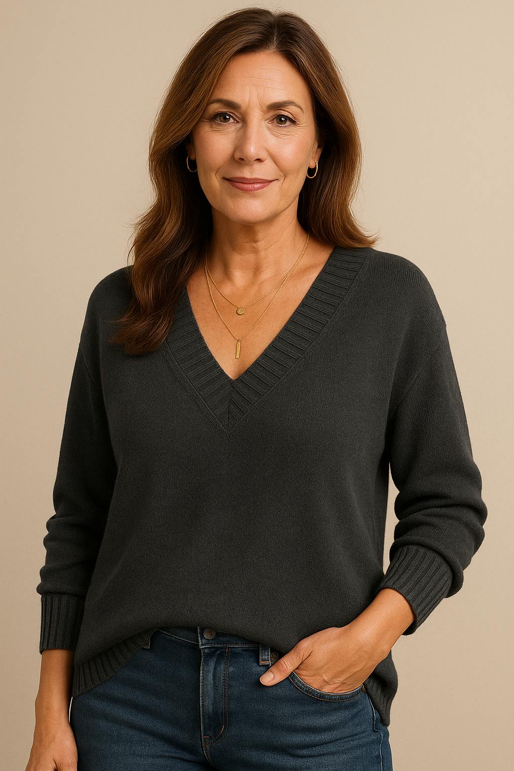 Carlotta Luxe kasjmier dames pullover – zachte V-hals trui voor herfst en winter