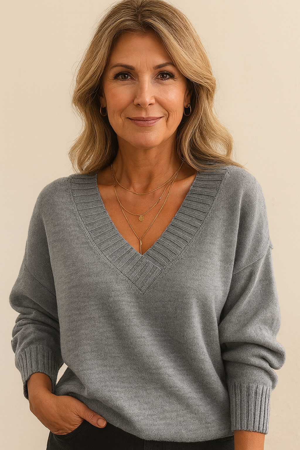 Carlotta Luxe kasjmier dames pullover – zachte V-hals trui voor herfst en winter
