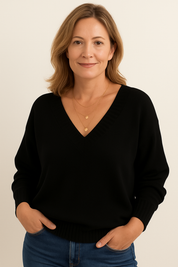 Carlotta Luxe kasjmier dames pullover – zachte V-hals trui voor herfst en winter