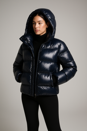 Elena Bellucci | Luxe Slim Fit Puffer Jas met Glanzende Afwerking