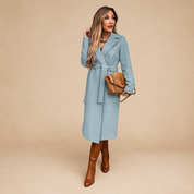 Giovanna Lange dames winterjas – zwarte wollen jas met wikkelsnit en elegante tailleband