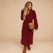 Giovanna Lange dames winterjas – zwarte wollen jas met wikkelsnit en elegante tailleband