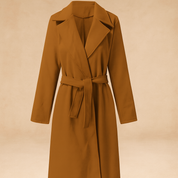 Giovanna Lange dames winterjas – zwarte wollen jas met wikkelsnit en elegante tailleband