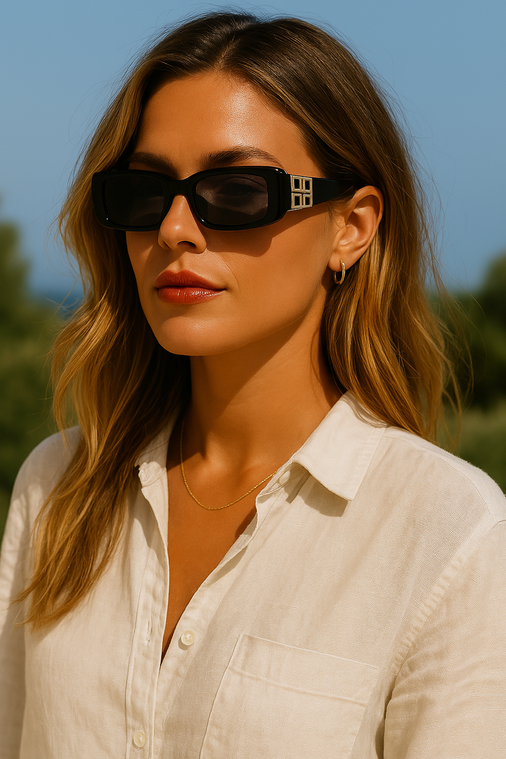 Smalle Zonnebril Dames met Zwart Montuur en Gouden Detail en UV400 - Zwart - Maelen