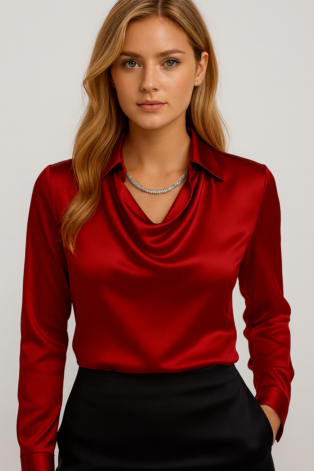 Isabella Bellucci | Witte Satijnen Blouse met Watervalhals