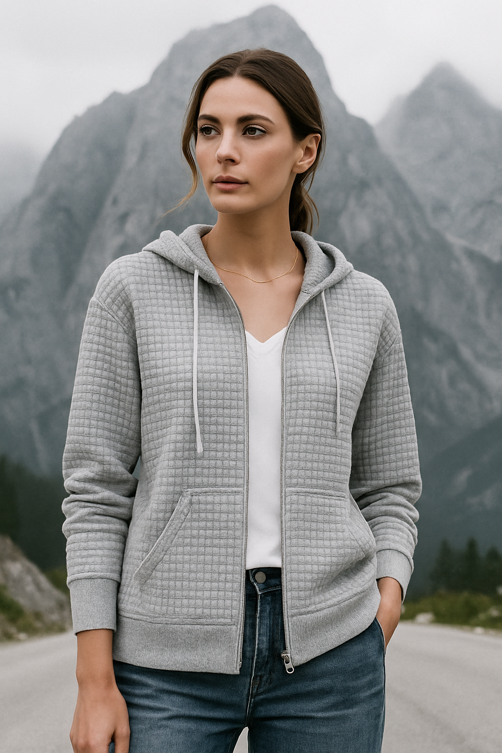 Mila Hoodie | Casual Hoodie met Rits en Wafelstructuur