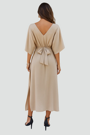 Maxi Wikkeljurk Dames met Ceintuur en V-hals, Elegant voor Bruiloft en Feest - Nicoletta Ricci
