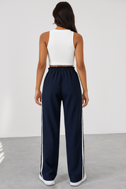 Joggingbroek Dames Wide Leg met Zijstrepen en Hoge Taille, Casual Sportkleding - Mia Comforto
