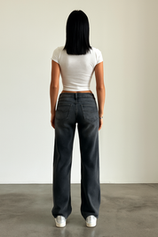 Roja | Straight-Leg Jeans Dames met Lage Taille - Trendy, Relaxed en Veelzijdig - Zwartgrijs