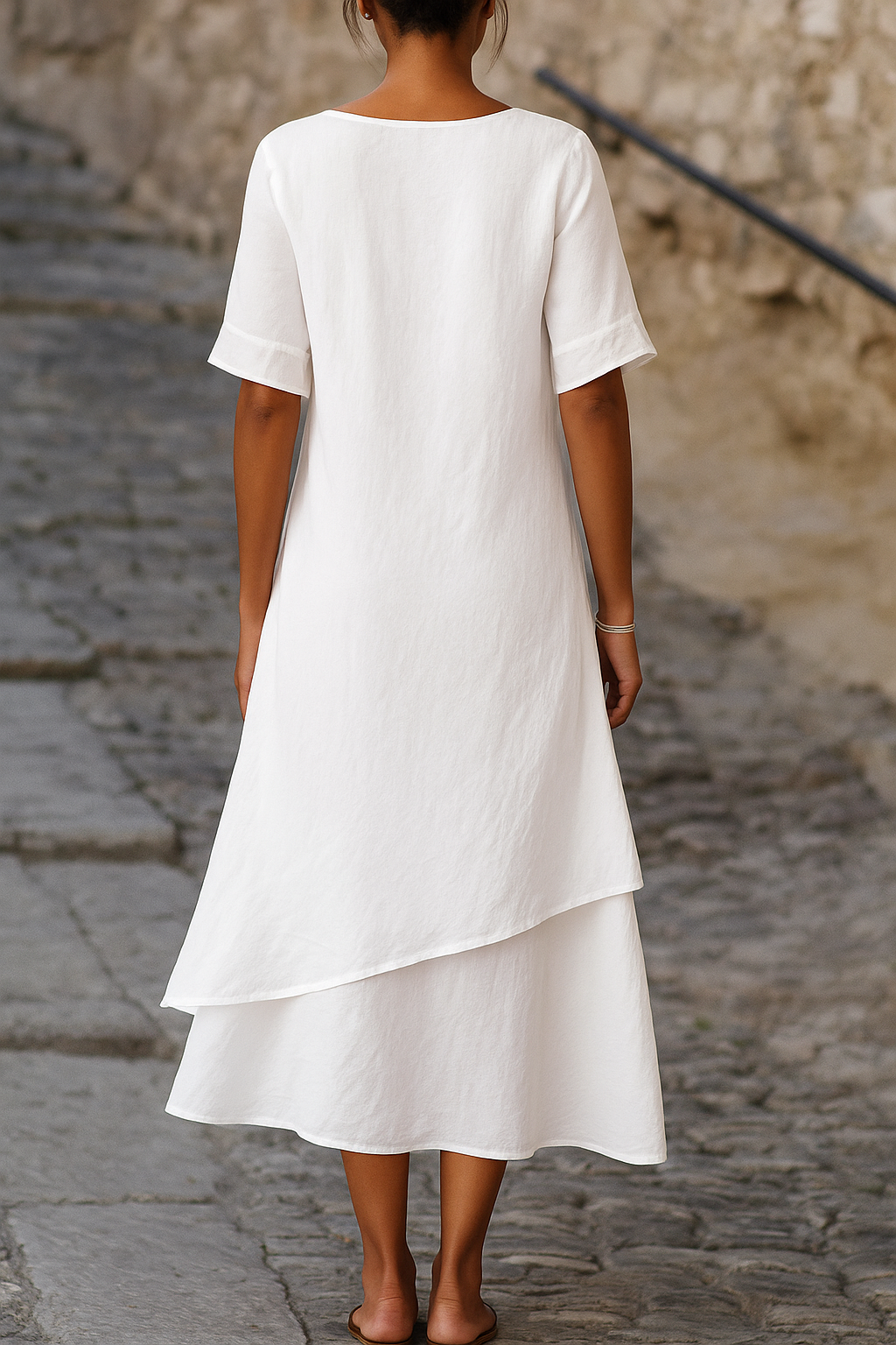 Zomerjurk Dames met Laagjes V-hals Korte Mouwen Luchtig - Wit / Geel / Roze - Maelen