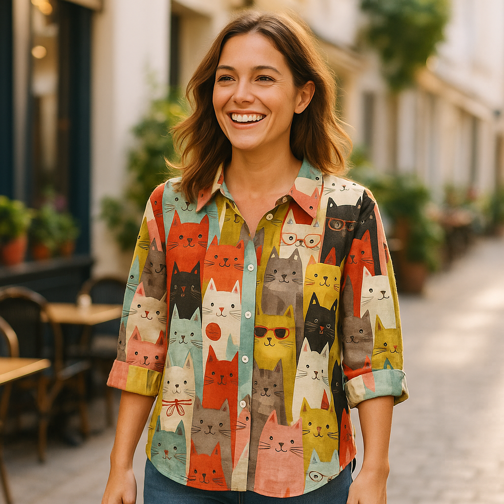 Giulia Dames blouse met grafisch print – lichte stijlvolle blouse voor herfst winter