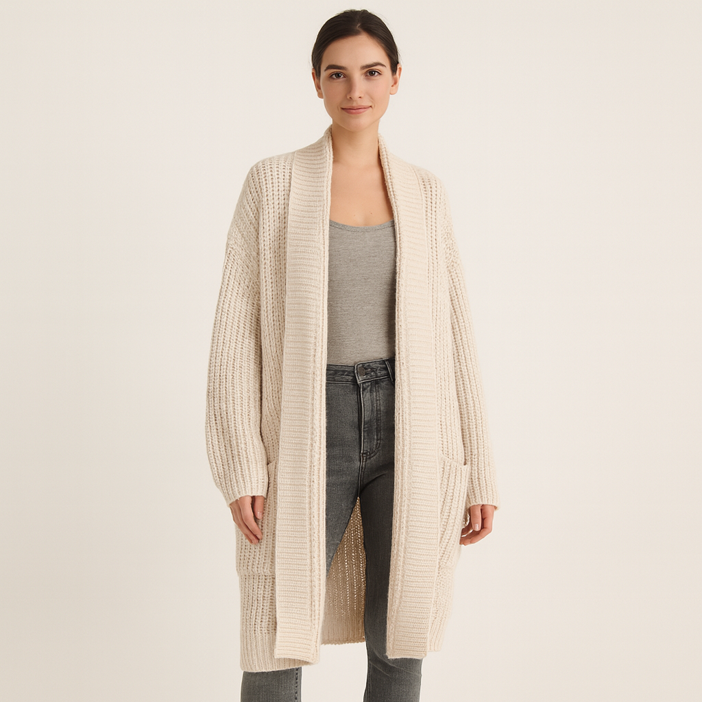Sofia Bellini | V-Knit Lange Gebreide Vest met Luxe Uitstraling
