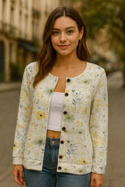 Giovanna Vest | Dames Cardigan met Bloemenpatroon en Ronde Hals