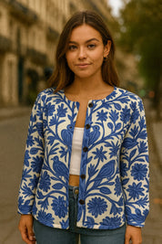 Giovanna Vest | Dames Cardigan met Bloemenpatroon en Ronde Hals