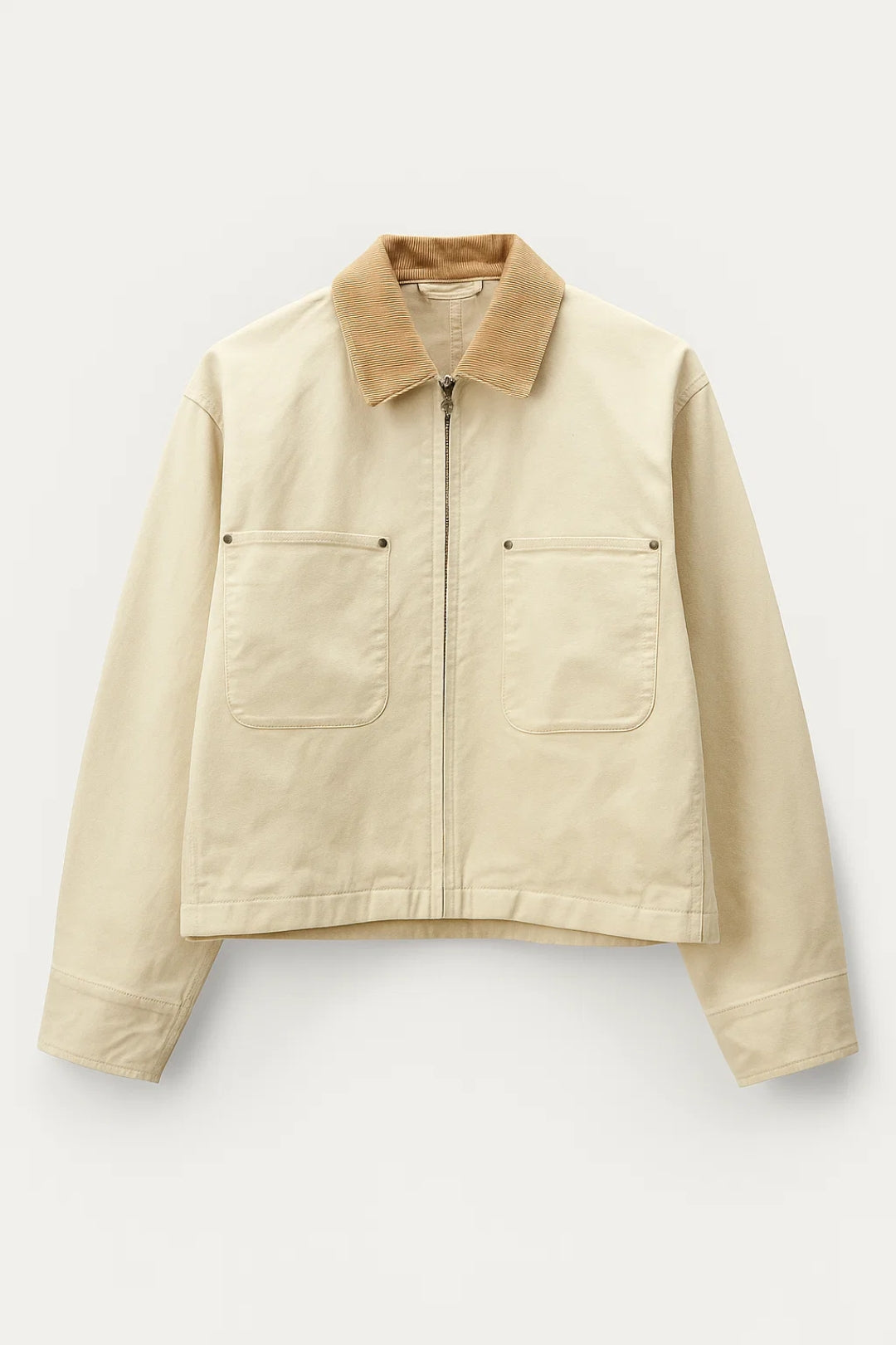 Korte Denim Damesjas met Kraag - Donkerblauw / Lichtbeige - Maelen