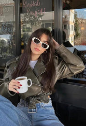 Cropped Vegan Leren Damesjas met Riem - Valentina Belluci