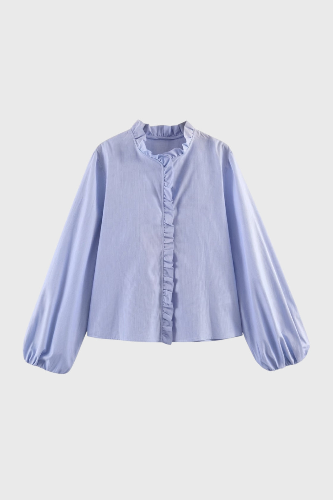 Damesblouse met Pofmouwen en Ruches - Lichtblauw / Wit - Maelen