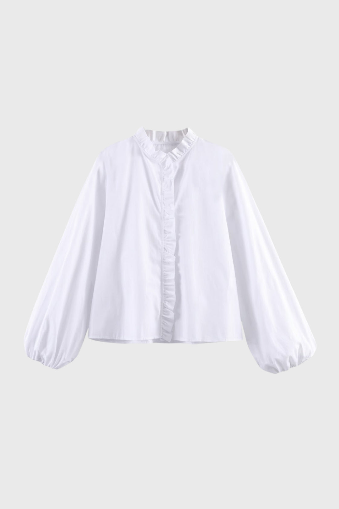 Damesblouse met Pofmouwen en Ruches - Lichtblauw / Wit - Maelen