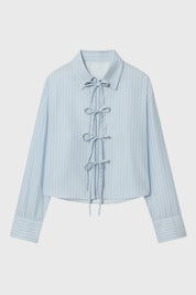 Damesblouse met Chinese Knoopsluiting en Cropped Pasvorm - Rood / Lichtblauw - Maelen