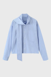 Casual Damesblouse met Strikdetail en Relaxte Pasvorm - Lichtblauw - Maelen