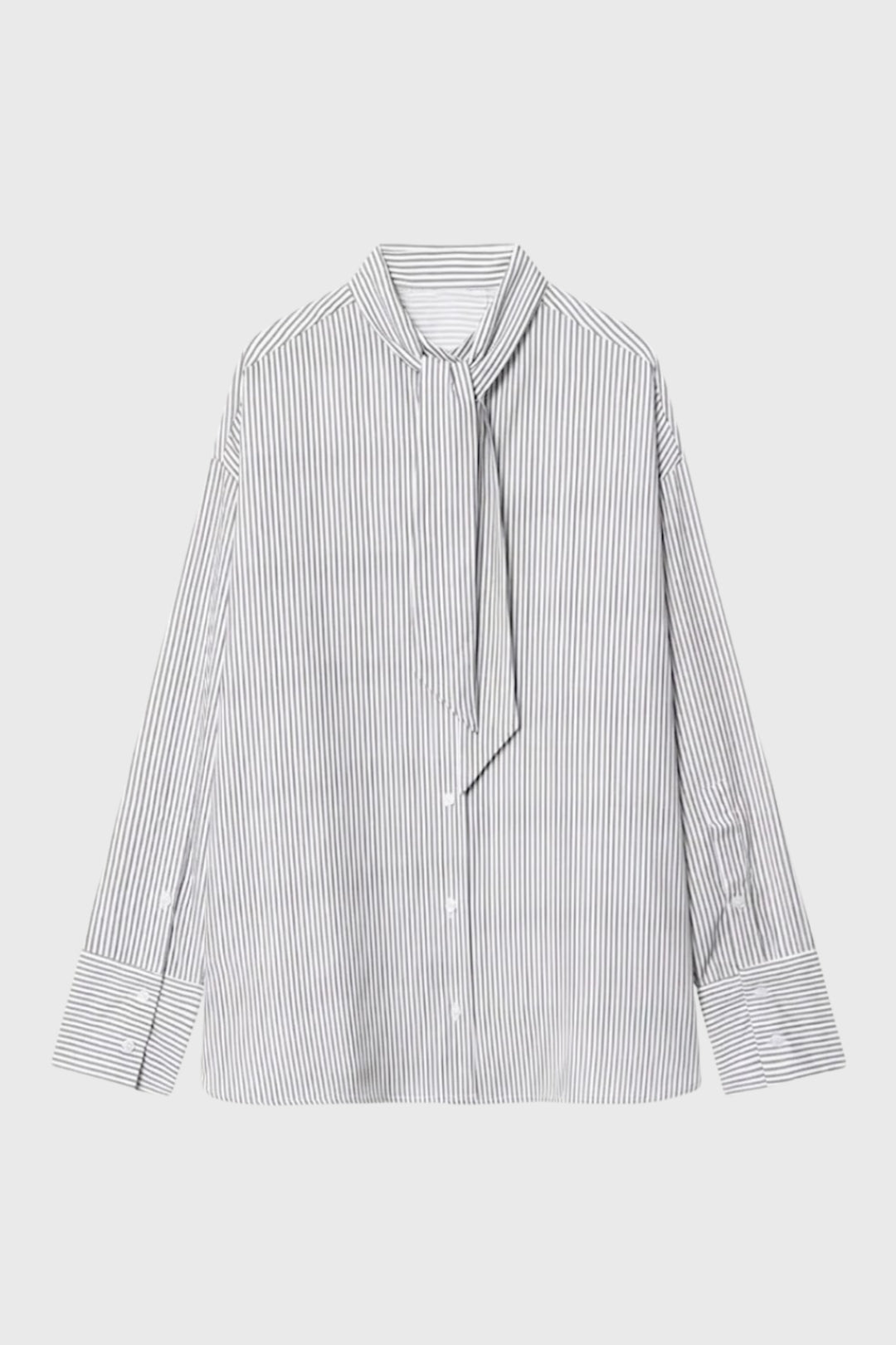 Minimalistische Gestreepte Damesblouse met Strikdetail - Wit - Maelen