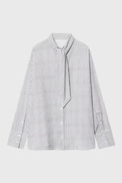 Minimalistische Gestreepte Damesblouse met Strikdetail - Wit - Maelen