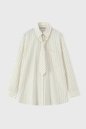 Gestreepte Damesblouse met Strikdetail - Wit - Maelen