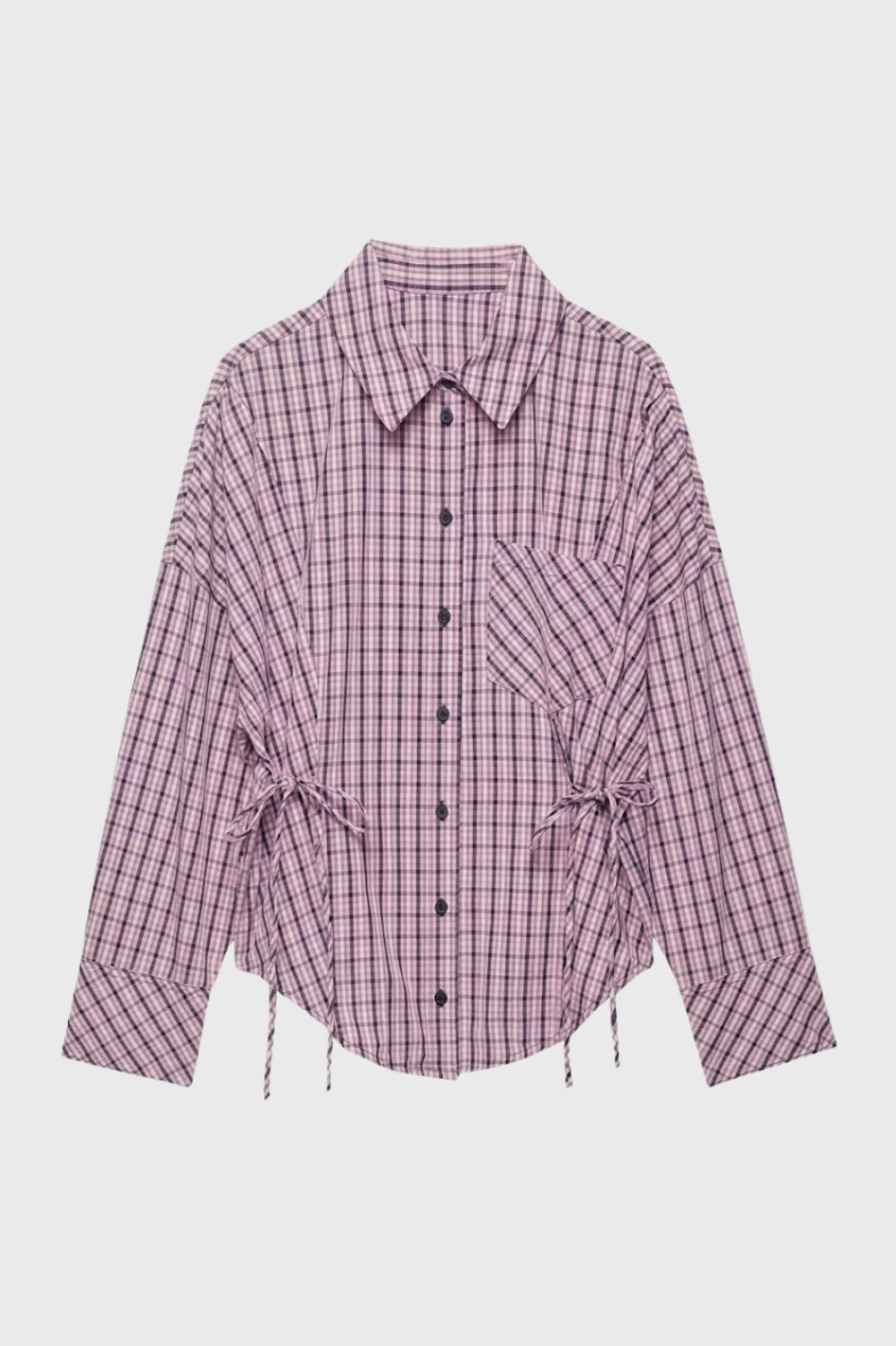 Geruite Damesblouse met Koorddetail en Getailleerde Pasvorm - Roze - Maelen