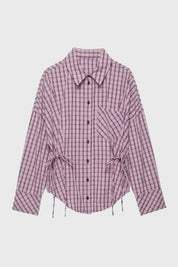 Geruite Damesblouse met Koorddetail en Getailleerde Pasvorm - Roze - Maelen