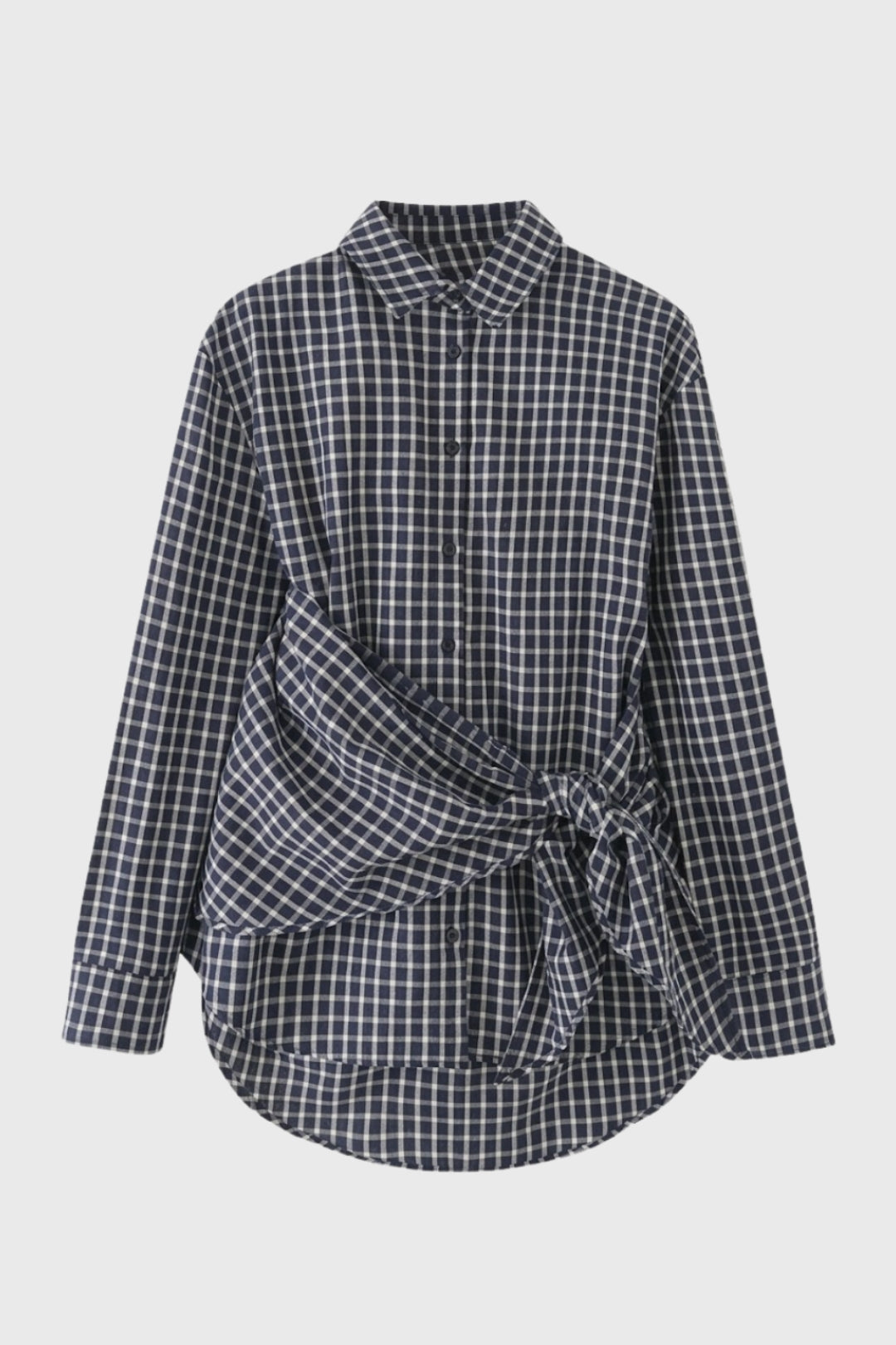 Geruite Damesblouse met Strikdetail en Knoopsluiting - Zwart - Maelen
