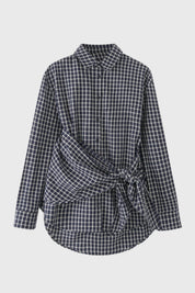 Geruite Damesblouse met Strikdetail en Knoopsluiting - Zwart - Maelen