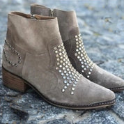 Dames Enkellaarsjes Studs Blokhak Puntige Neus Western Casual Dagelijks - Taupe - Maelen