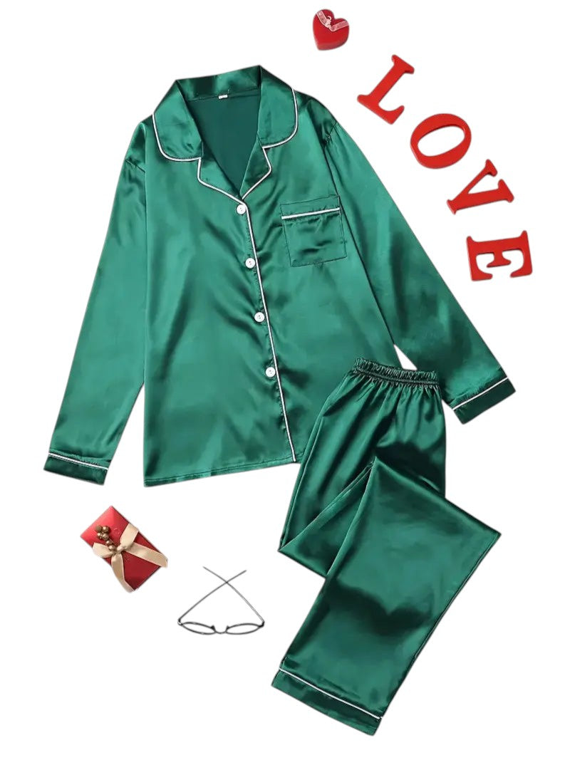 Giulia Dames pyjamaset satijn | Luxe satijnen pyjama met glans | Comfortabele slaapset