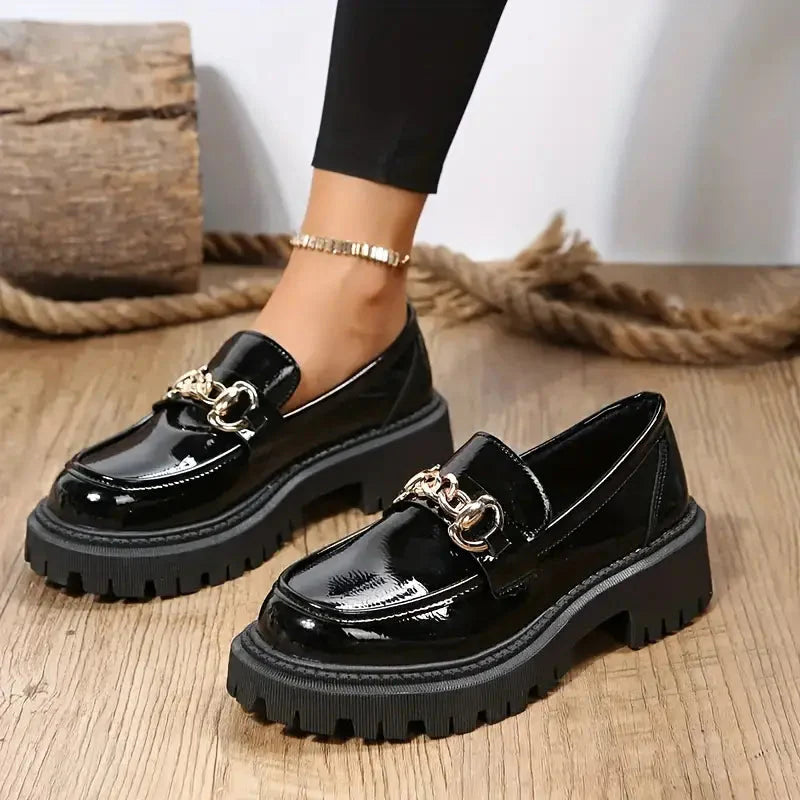 Chunky Loafers Dames met Ketting en Profielzool - Zwart / Wit / Bruin - Maelen