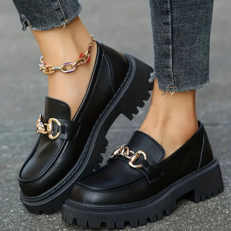 Chunky Loafers Dames met Ketting en Profielzool - Zwart / Wit / Bruin - Maelen